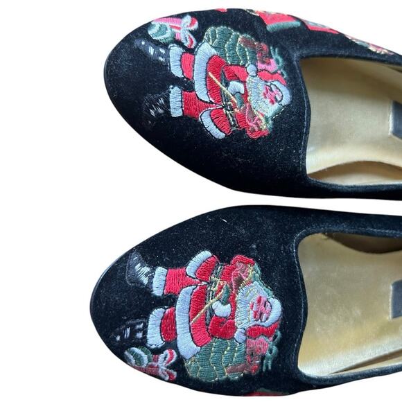 Vintage Pritzi Black Velvet Women's Embroidered Christmas Flats Santa Train sz 7 - Picture 9 of 11